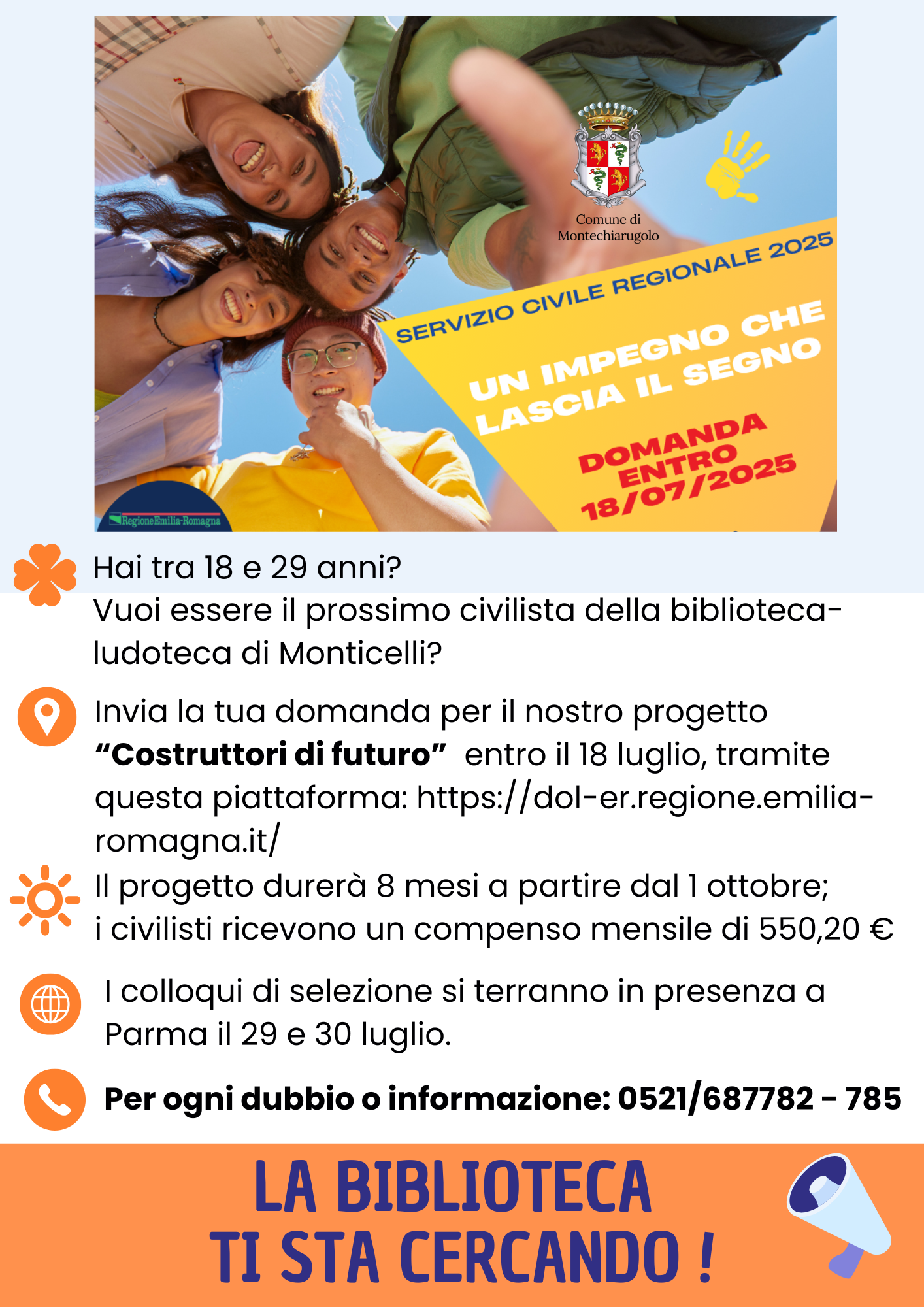 Aperto il bando per il servizio civile regionale nelle biblioteche di Parma e Monticelli Terme